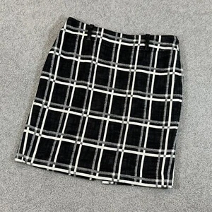 * Ann Taylor Cotton Linen Black White Straight Skirt Checkered US 6P - Picture 1 of 5