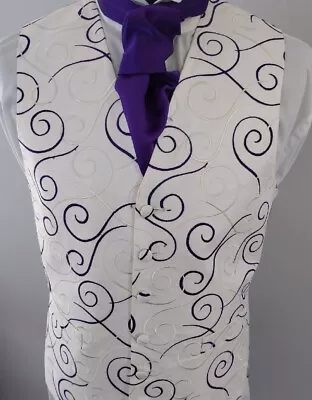 Men's & Boy's Waistcoats In Ivory with a Purple Swirl Design, Ideal For Weddings - Image 1 of 2