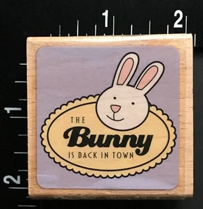 THE BUNNY IS BACK IN TOWN EASTER RABBIT FACE Hampton Art Wood Rubber Stamp - Picture 1 of 3