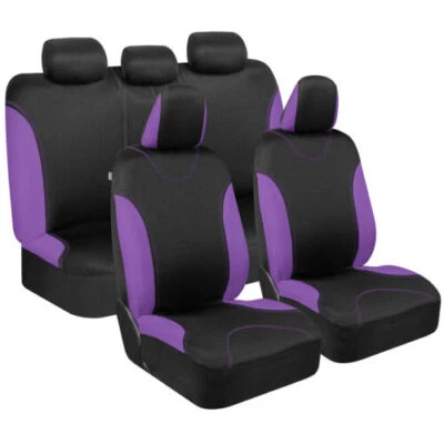 Juego completo de fundas de asiento moradas para protectores de asiento de banco delantero auto camioneta SUV Foto 1 de 4