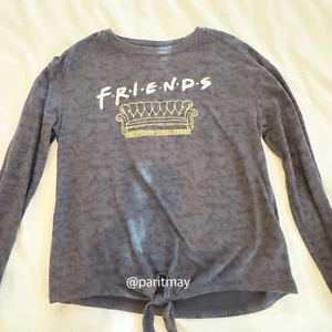 FRIENDS TV Show Dark Gray Tie Front Long Sleeve Shirt Size 14 (GOOD CONDITON) - Picture 1 of 3