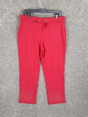 Hearts of Palm Studded Pull On Lounge Pants PM Medium Red Stretch Casual NWOT - Image 1 of 4