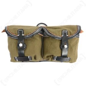 WW2 German Army G43 Ammo Pouch - Military Green Canvas with Black Leather Straps