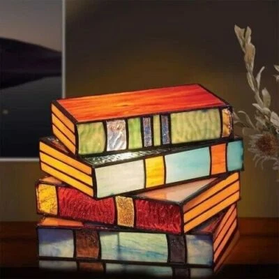 Stained Resin Stacked Books Lamp Tiffany Style Table Lamp Home Decor Book Lamps - Image 1 of 4