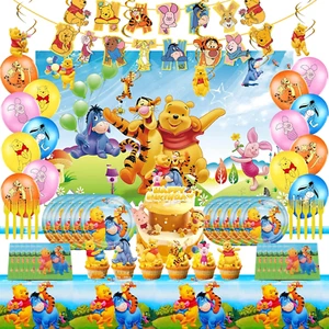 Winnie the Pooh Birthday Party Supplies, Include Banner, Background, Hanging Swi - Picture 1 of 12