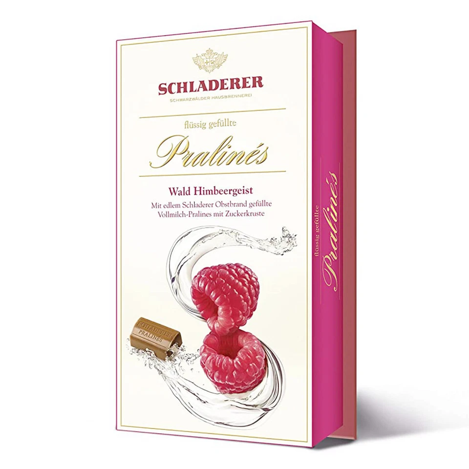 SCHOKOLADE-PRALINEN Cioccolatini Schladerer bosco spirito di lampone con brandy di frutta ripieno 127g