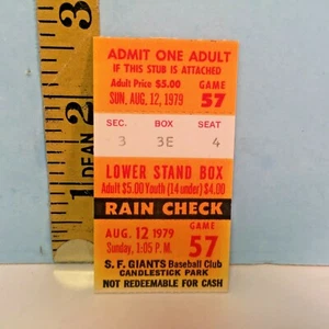 1979 Aug. 12th San Francisco Giants Ticket Stub Vida Blue Career Win #152 - Picture 1 of 2