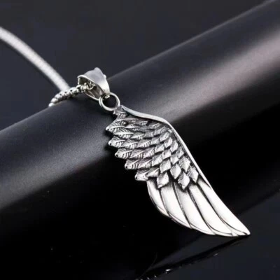 Stainless Steel Angel Wing Feather Pendant Necklace For Men Women 70cm - Image 1 of 4