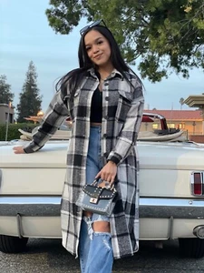 womens long flannel shacket - Picture 1 of 8