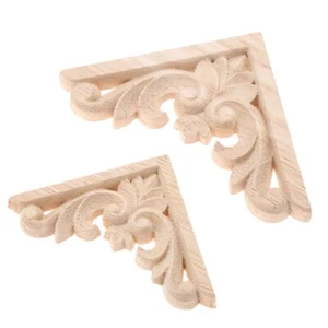 Unpainted Wood Carved Corner Onlay Applique Decals DIY Furniture Moulding Decor - Picture 1 of 9