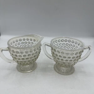 Vintage Moonstone Opalescent Hobnail Cream Sugar Set Pitcher Mid Century Fenton - Picture 1 of 10