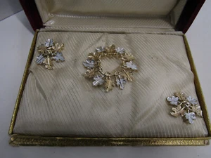 OLD VINTAGE COSTUME JEWELRY SIGNED SARAH BROOCH PIN CLIP EAR RINGS - Picture 1 of 1