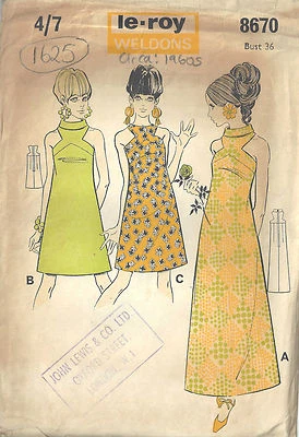 1960s Vintage Sewing Pattern B36" DRESS (1625)  Barbara Hulanicki (Biba) - Image 1 of 3