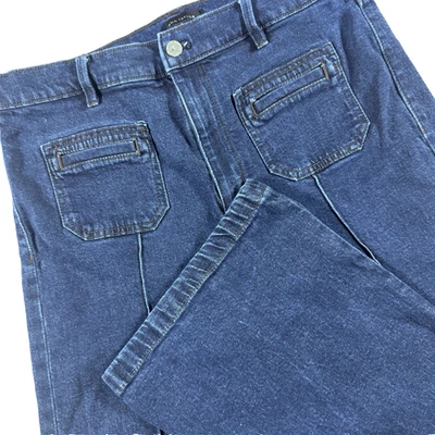 Ann Taylor Trouser Jeans High Rise Flared Wide Leg Women's 10 Dark Wash Stretch - Image 1 of 4