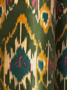 Modern Olive Green Zometric Print Velvet Curtains – Vintage Cotton Boho Drapes - Picture 1 of 7