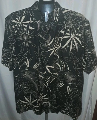 New! Marc Edwards 100% Silk Shirt Size XL Short Sleeve Button Up Hawaiian Black - Image 1 of 3