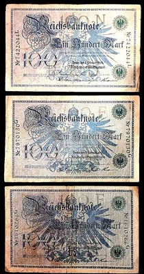 Moneda Mundial 1908 Alemania 100 marcos Reichsbanknote sello verde P 34 Foto 1 de 2
