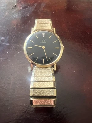 1960s Omega 14k Gold Black Dial W/ Diamond Manual Men's Watch - Image 1 of 4