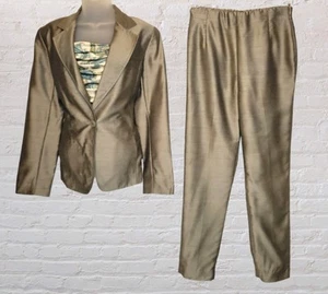 Lafayette 148 Mohair Silk 3pc Suit Set 8 Green Blazer Ruched Top Pants Career - Picture 1 of 20