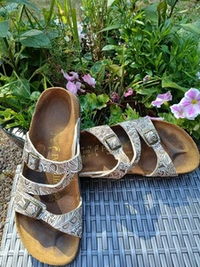 Birkenstock Madrid Papillio White Brown Leather Holiday Sandals UK 7 EU 40 Used - Picture 1 of 8