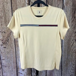 Vintage Tommy Hilfiger Womens Yellow 100% Cotton Logo Stripe T Shirt Size XL EUC - Picture 1 of 7