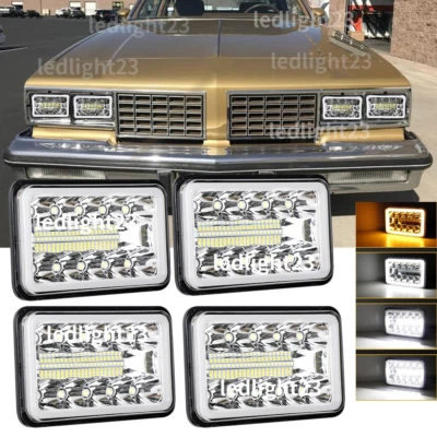 4pcs 4x6" Led Headlights Hi/Lo DRL beam Fit 1980-1988 Oldsmobile Cutlass Ciera  - Image 1 of 4