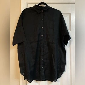 Men’s Linen Black Button Up Top- Beach/Vacation/Work/Outside/Lightweight/Travel - Picture 1 of 10