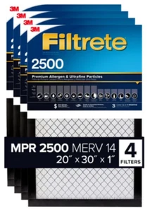 3M 2500 Series Filtrete 1" Filter, Captures Pollen,Smoke,Bacteria&Viruses,4-Pack - Picture 1 of 21