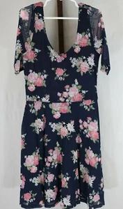 Abercrombie Girls Navy Floral Short Sleeve Stretch Flare Dress Size Medium - Picture 1 of 3