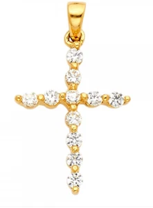Ciondolo Religioso Croce Oro Originale Giallo Solido 14K con Diamanti Creati in Lab - Foto 1 di 2