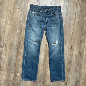 Levis 514 Blue Denim Jeans Regular Straight Fit Leg Ripped Distressed Size 32x32 - Picture 1 of 6
