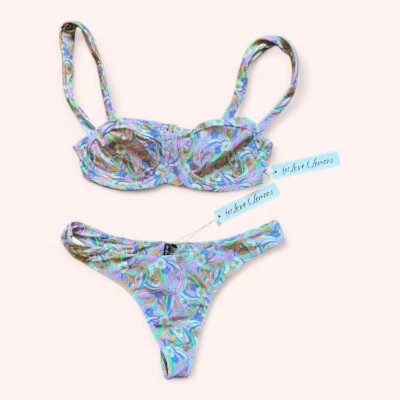 NUEVO CON ETIQUETAS For Love & Lemons Vibrante Neón Floral Con Aros Bikini Conjunto Descarado Talla M Foto 1 de 4
