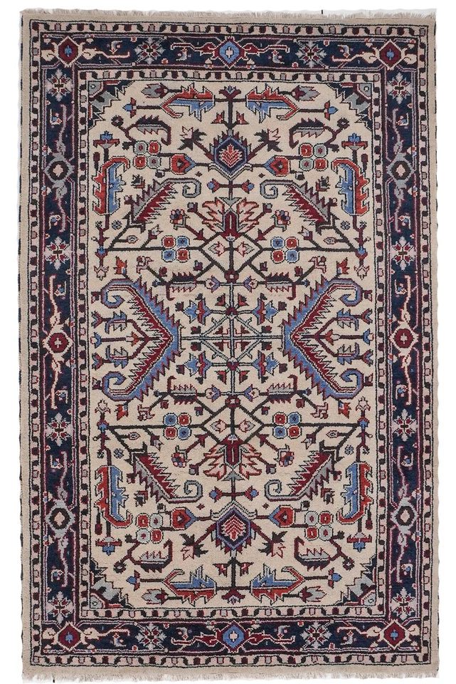 Hand Knotted Afghan Wool and Silk Area Rug Oriental White Blue BBH BBAF0118 - Image 1 of 1