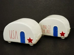 2 Rae Dunn Patriotic USA & "Land of the Free" Red-White-Blue Camper Trailers - Picture 1 of 9