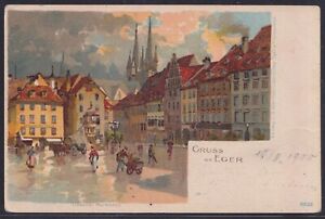 66131) Künstler Litho AK Gruß aus Eger Unterer Markt 1900