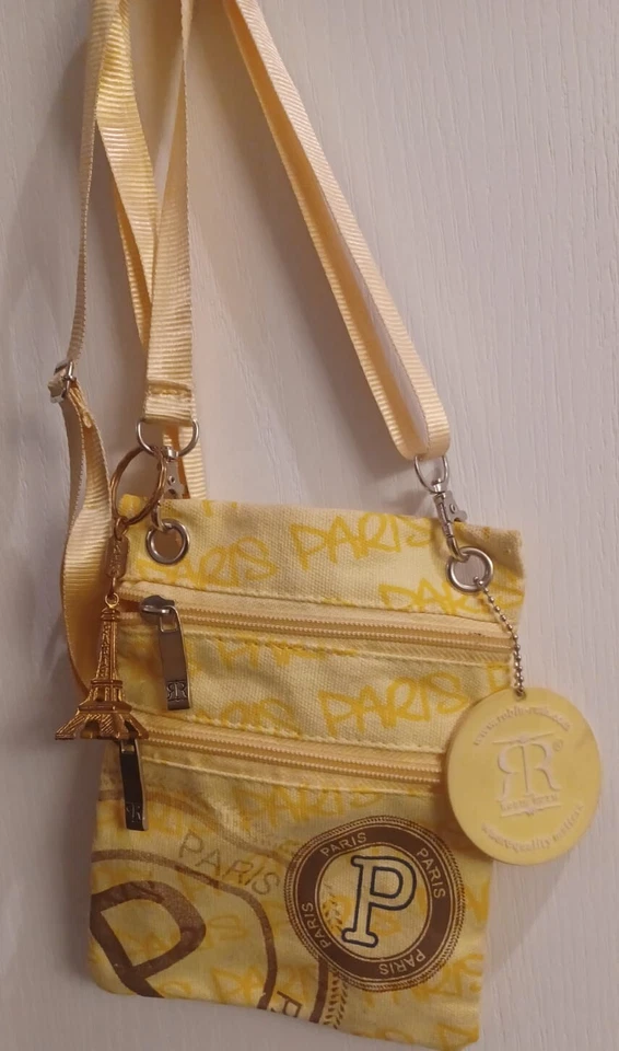 Robin Ruth RR Yellow PARIS Women's Canvas Crossbody Zipper Bag Pouch Travel Bag - Image 1 of 1