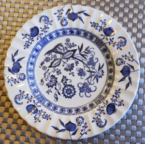 "J G Meakin Juego de 4 platos de pan-ensalada clásicos blancos azules cebolla nórdica Inglaterra 7""" - Imagen 1 de 7