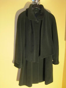 Winter-Wollmantel grün mit Angora Gr. 40 glockig mit passender Schalkrawatte - Bild 1 von 8