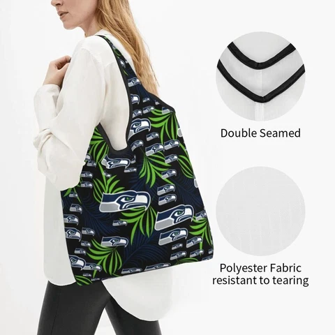 Seattle Seahawks Portable Shopping Bag Foldable Storage Bag Print Travel Bag Cover