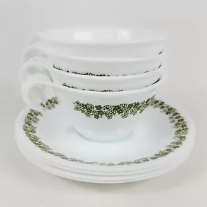 4 platillos de taza de té café con mango de gancho verde margarita loca flor de primavera Corelle de colección - Imagen 1 de 9