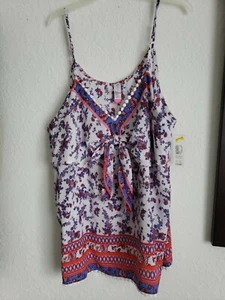 No Boundaries Peasant Top Gauze Tie Front Cami White Floral XXXL (21) junior - Picture 1 of 2