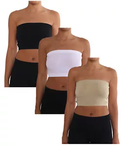 Seamless Tube Top Layering Bandeau Spandex Bra REG and PLUS 3 & 4 combo packs - Picture 1 of 39