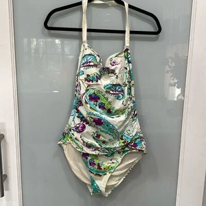 TOMMY BAHAMA One Piece Bandeau Swimsuit Paisley Shirred Front Women's Sz 16 - Picture 1 of 5