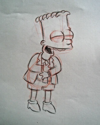 АНИМАЦИЯ СИМПСОНОВ ОРИГИНАЛЬНОЕ ИСКУССТВО Производство Рисунок Эскиз Барт смеется 1a - Изображение 1 из 2