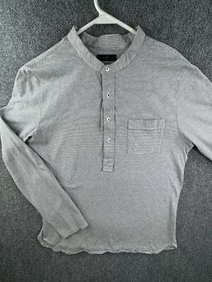 Camisa de Franela Massimo Dutti Para Hombres XL Henley Algodón Manga Larga Rayas Azul Blanco Foto 1 de 4