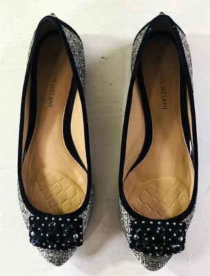 Черные и серебряные туфли на плоской подошве Antonio Melani с серебряными заклепками и большими черными стразами размер 9 - Изображение 1 из 4