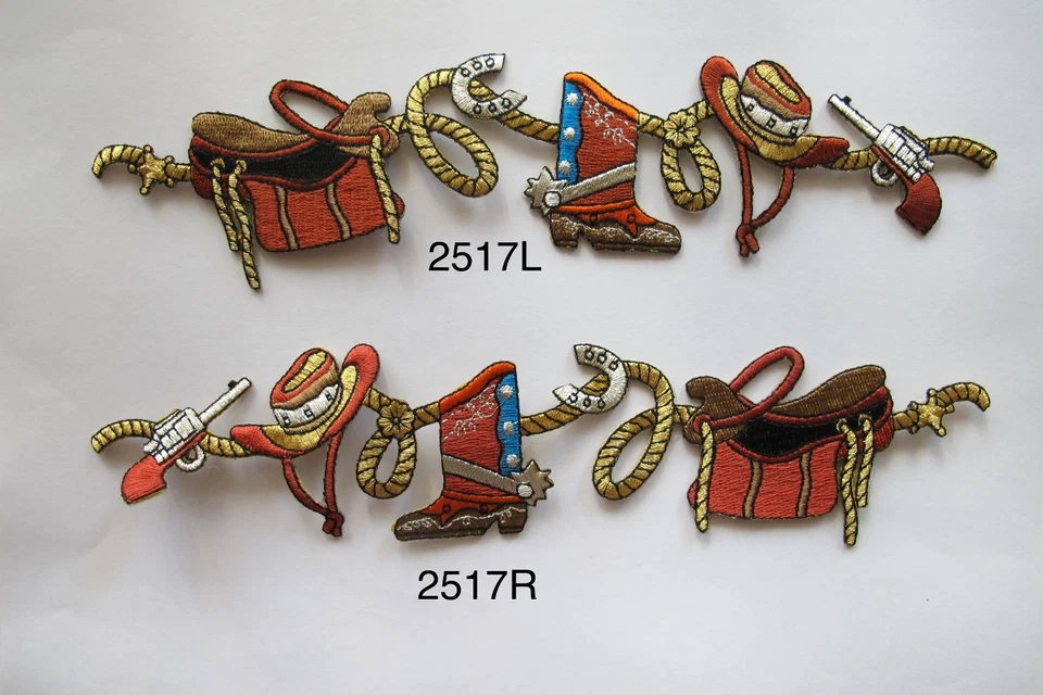 #2517 Cowboy Saddle,Horseshoe,Boots,Hat,Gun,Rope Embroidery Applique Patch - Image 1 of 1