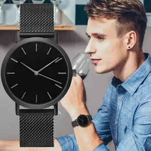 Orologio da uomo nero con cinturino in rete nera in acciaio inox 40 mm lunetta W008 - Foto 1 di 6