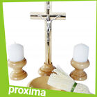 Christian Catholic Table Silver Wooden Cross Crucifix Candlesticks Sprinkler Set