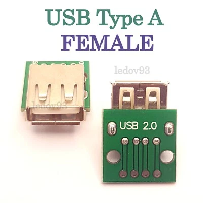 2 x USB Type A Female Socket Breakout Board 2.54mm Pitch Adapter Connector DIP - Image 1 of 2